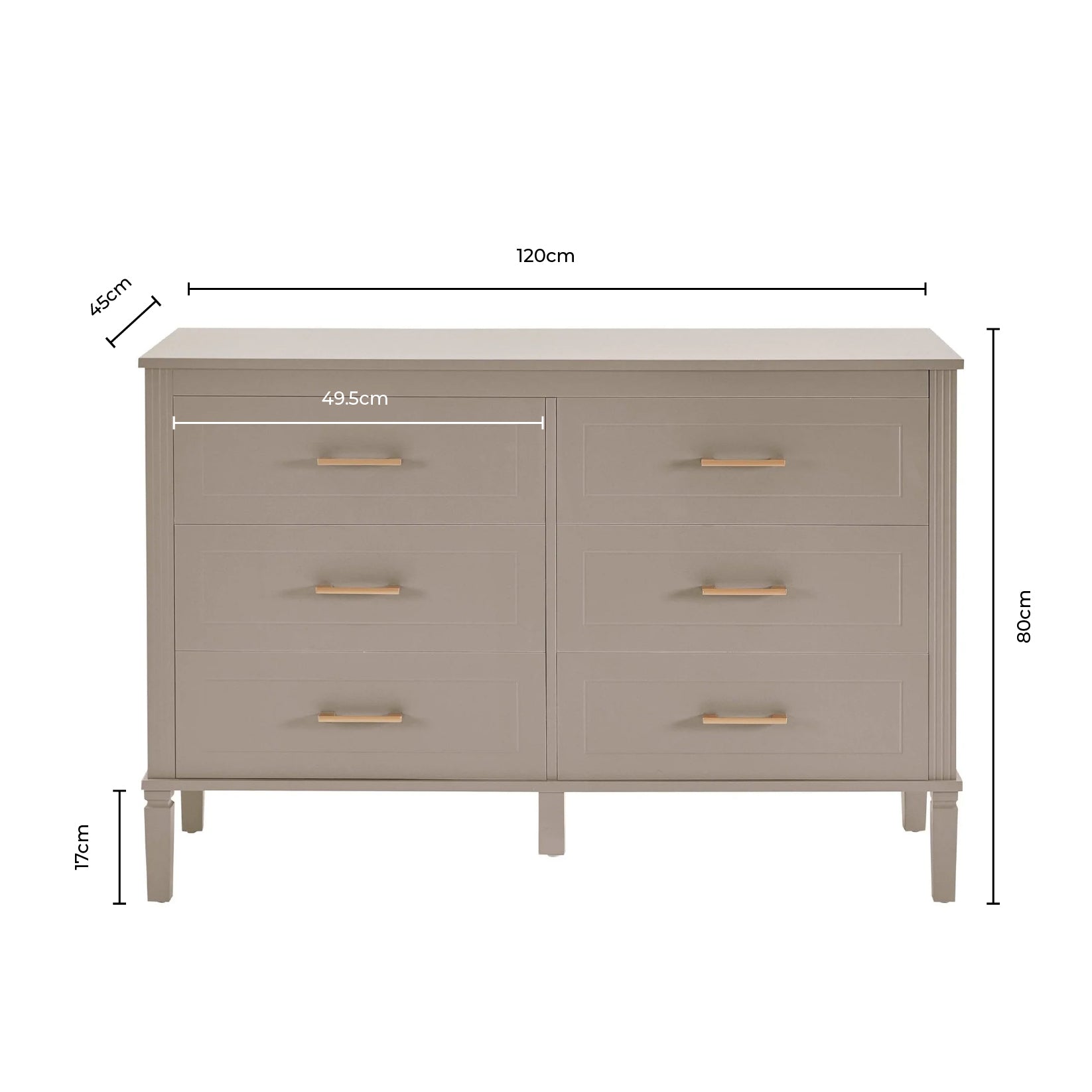 Sienna 6 Drawer Chest - Taupe